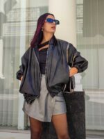Τζάκετ δερματίνη ανθρακί