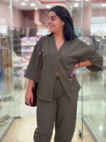 Σετ ζακέτα-παντελόνι χακί - Image 2