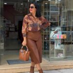 Φούστα σατέν καφέ