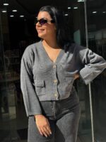 Ζακέτα γκρι με τσέπες