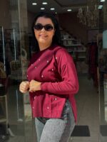 Μπλούζα πλεκτή μπορντό πέρλες