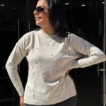 Μπλούζα πλεκτή λευκή  πέρλες