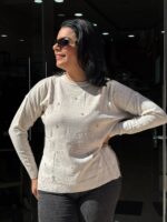 Μπλούζα πλεκτή λευκή  πέρλες