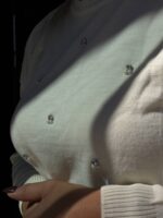 Μπλούζα πλεκτή λευκή  πέρλες - Image 5