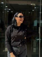 Μπλούζα πλεκτή μαύρη πέρλες - Image 3