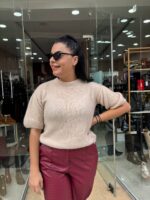 Πλεκτό κοντό μανίκι μπεζ