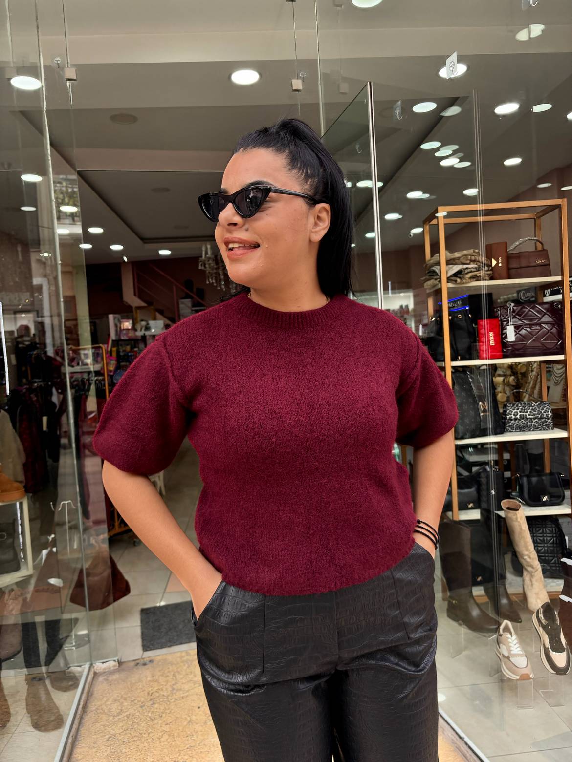 IMG_4961 Πουλόβερ κοντό μανίκι μπορντό - Image 1