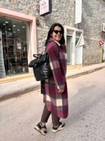 Παλτό μάλλινο καρό μπορντό - Image 6